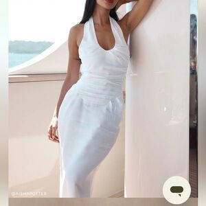 Meshki 	
Daniela Ruched Halter Midi Dress - White